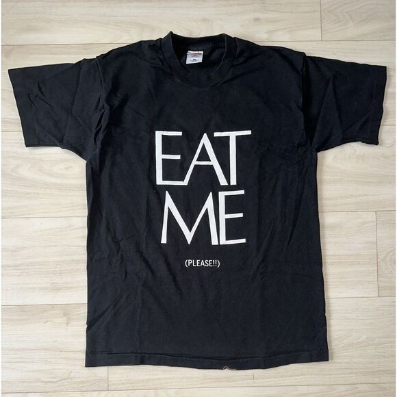 Vintage 1990s Graphic Single Stitch T-Black Shirt "EAT ME‎ Please" - Picture 1 of 5